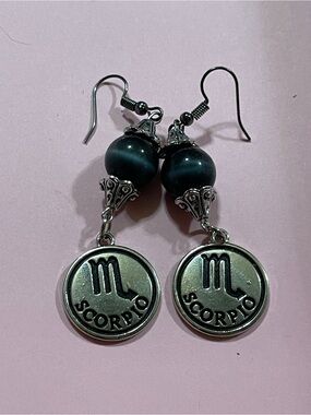 Art Glass Scorpio Silver Tone Pierced Horoscope Earrings #9951